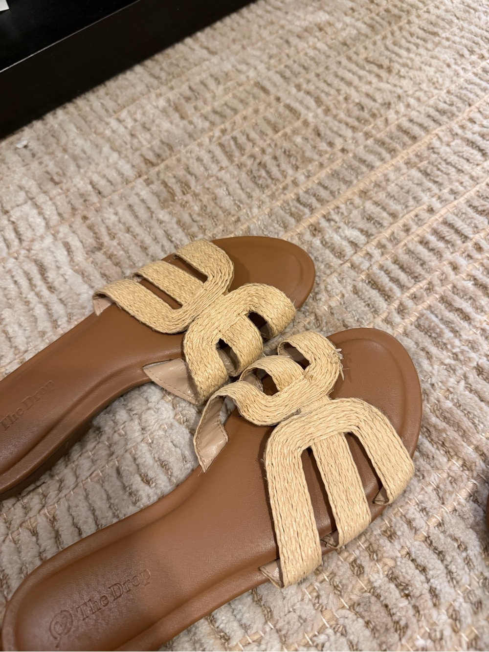 Woven Raffia Slide Sandals in Tan by